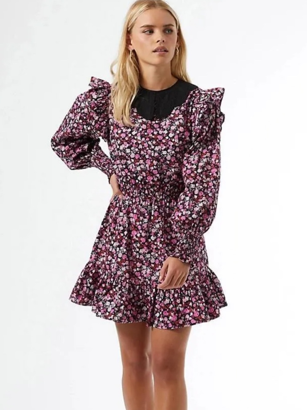 Miss Selfridge Pink and Black Ruffle Coquette Dress Size 12